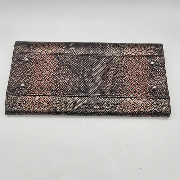 Miche Purse Shell Clutch Snake Print Faux Leather Bronze Brown Magnetic Closure - Picture 5 of 10